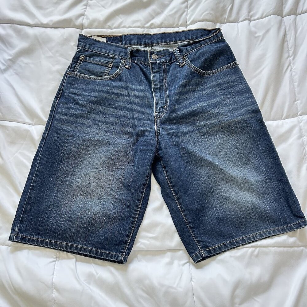 Levis 569 Jean Shorts Jorts Mens 31 Blue Denim‎ Straight Fit Dark Wash Red Tab